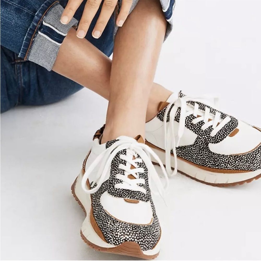 Madewell Kickoff Trainer Sneakers in Leather‎ and Spot Mix Calf Hair 9.5